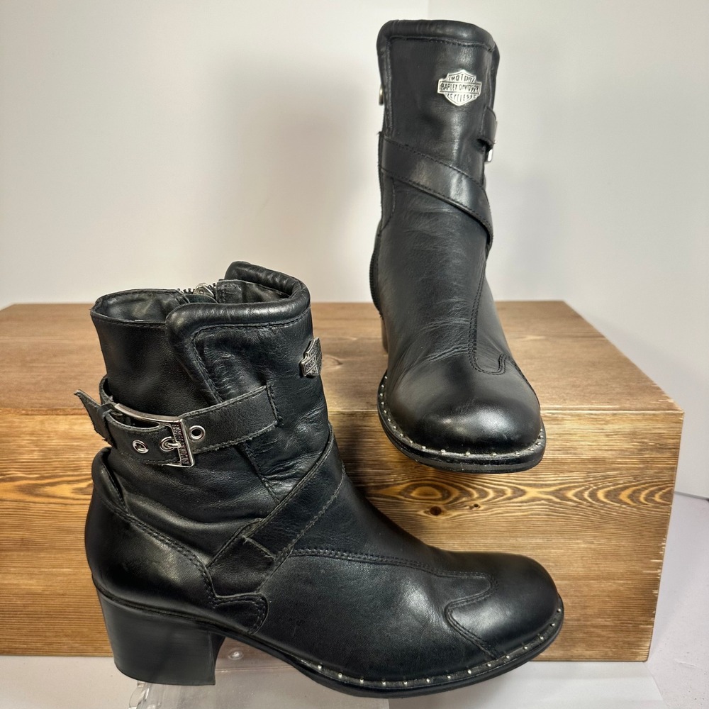 Harley Davidson Bella Studded Motorcycle Boots Womens 8.5 Moto Biker Y2K Harness